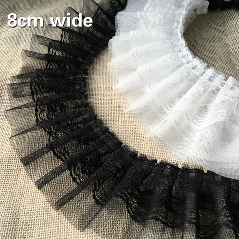 Cheap Promotion 8cm Wide Black And White Mesh Sequin Tulle Embroidery Double Laminated Wrinkle Lace Trim Applique Fabric Ribbon ► Photo 1/3