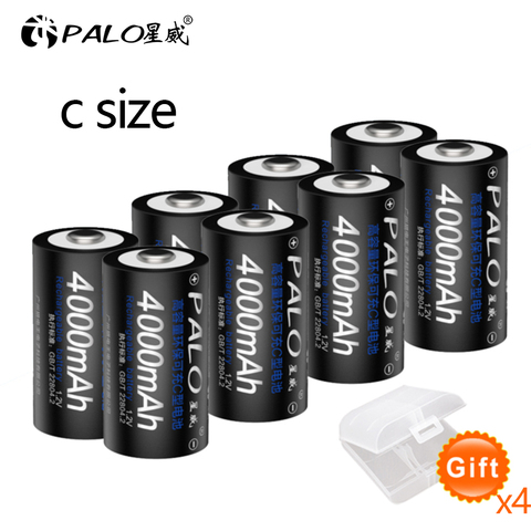 PALO 1-8pcs C size rechargeable battery type C 1.2V 4000mAh NI-MH nimh ni mh high capacity current rechargeable batteries ► Photo 1/6