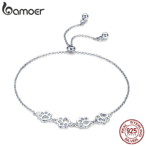 BAMOER New Arrival Genuine 925 Sterling Silver Animal Footprints Chain Bracelets for Women Valentines Day Jewelry Gift SCB096 ► Photo 1/5