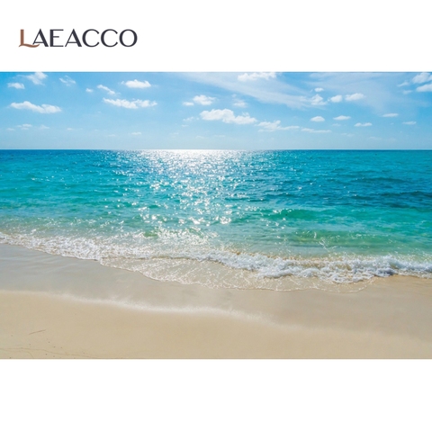 Laeacco Sea Backgrounds Tropical Summer Beach Sand Blue Sky Cloudy Scenic Photo Background Photography Backdrops Photo Studio ► Photo 1/6