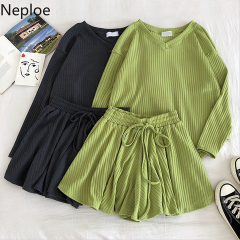 Fashion Women Sets Casual Solid Rib Knit Short Sleeve Crop Top High Waist  Wide Leg Pants Suits Lady Tracksuit Loungewear - AliExpress