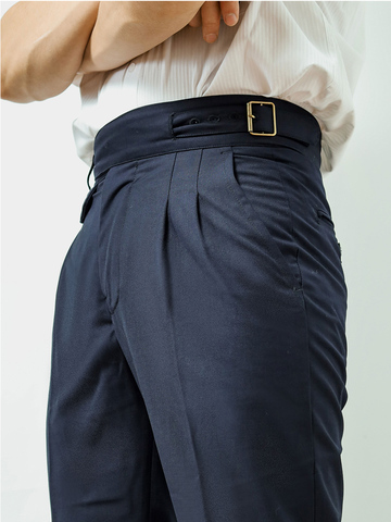 PT manmade worsted fabric navy blue GURKHA PANTS men's summer Nine point trousers easy-care trousers ► Photo 1/3
