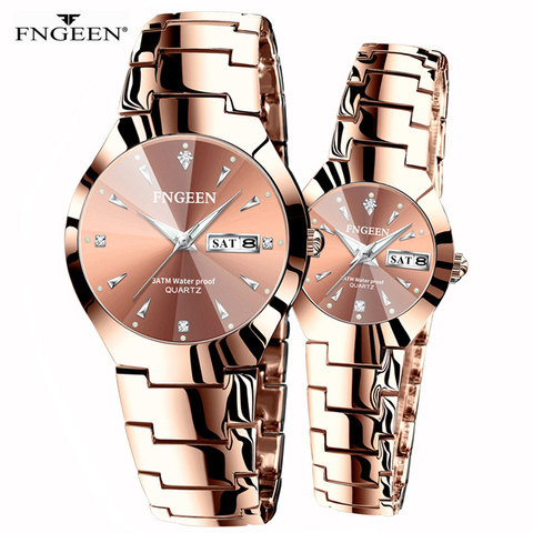 Couple Watches for Lovers Quartz Wristwatch Fashion Business Men Watch for Women Watches Tungsten Steel Coffee Gold Pair Hour ► Photo 1/6