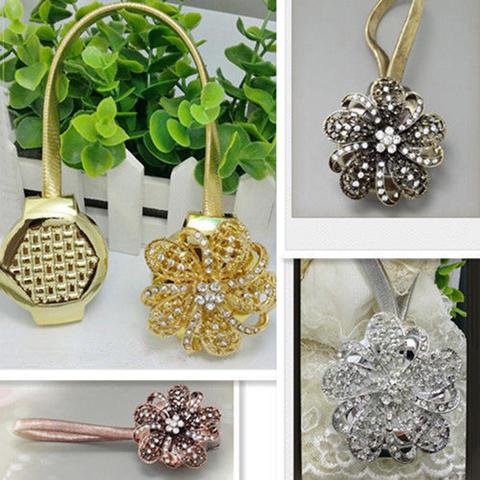 1 Pc Rhinestone Flower Curtain Clip Buckle Magnetic Curtain Tie Back Holdback Curtain Decorative Accessories Home Decor ► Photo 1/6