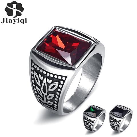 Jiayiqi Square Zircon Stone Men Ring Vintage Titanium Stainless Steel Seal Rings Punk Hiphop Male Finger Jewelry Wholesale Anel ► Photo 1/6