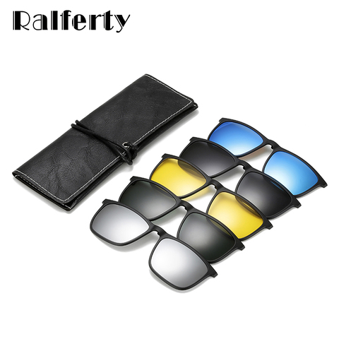 Ralferty Magnetic Sunglasses Men 5 In 1 Polarized Clip On Sunglass Women Square Sunglases Ultra-Light Night Vision Glasses A8804 ► Photo 1/6