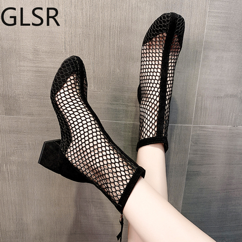 2022 New Air Mesh Net Bling Women Shoes Summer Ankle Boots Thin High Heels Sexy Sandal Chelsea Boots Female Dropship Pumps ► Photo 1/6