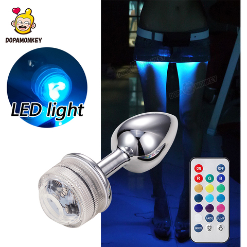 DopaMonkey Metal Anal Plug Remote Control LED Glow Base Sex Prostate Massage Smooth Butt Plug Anal Adult Products Plug For Women ► Photo 1/6