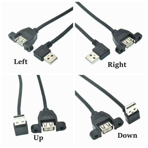 30cm 90 Degree Up Direction Angled USB 2.0 A Male Connector to Female Extension Cable With Panel Mount Hole 1PCS/lot ► Photo 1/2