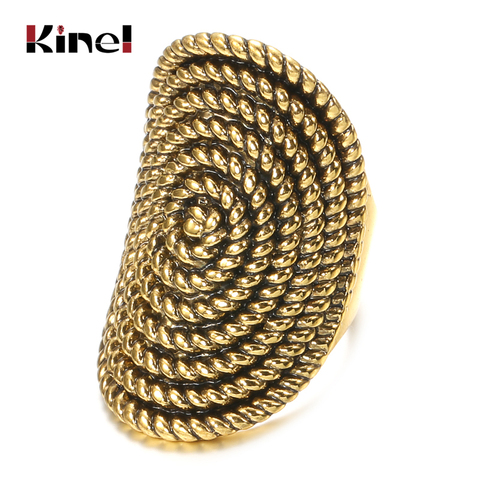 Charms Oval Vintage Punk Rock Rings For Women Ancient Gold Color Midi Rotating Decorative Pattern Lucky Gift Women Jewelry ► Photo 1/6
