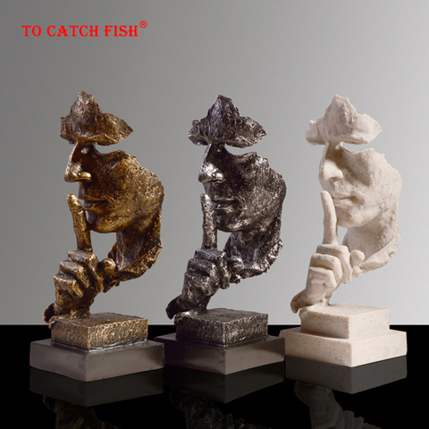Modern Art Resin Decoration  Craft Abstract Sculpture Figurine Ornaments Silence Is Gold Office Home Decoration Accessories ► Photo 1/6