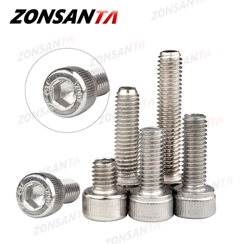 ZONSANTA Hexagon Hex Socket Cap Head Bolt M1.4 M1.6 M2 M2.5 M3 M4 M5 M6 M8 304 Stainless Steel DIN912 Allen Socket Head Screw ► Photo 1/6