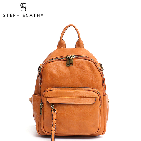 SC Italian Leather Backpacks For Women Vintage Style Tassel Casual Shoulder Bags School Bag Female Functional Leather Knapsacks ► Photo 1/6