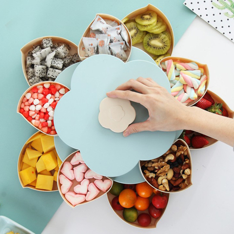 Petal-Shape Rotating Candy Box Snack Nut Box Flower Candy Fruit Plate Food  Storage Case Two-deck Dried Fruit Storage Organizer - AliExpress