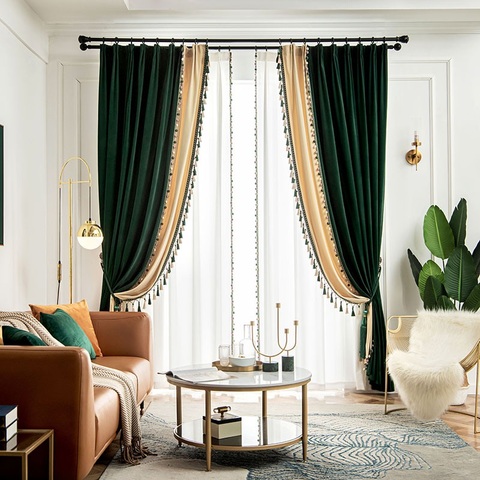 American Light Luxury Style Peacock Green Curtains For Living Room Bedroom Velvet Blackout Curtains Treatment Decoration Custom ► Photo 1/6