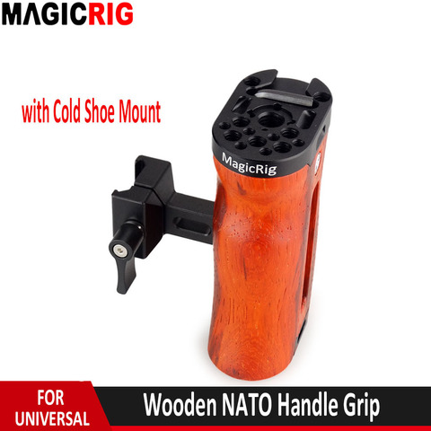 MAGICRIG Adjustable Wooden Handle Grip Universal Side NATO Handle with Cold Shoe Mount for A7RIII A7III BMPCC 4K /6K Camera Cage ► Photo 1/6