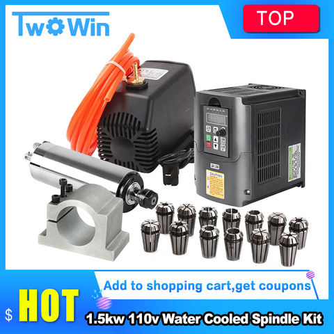 1.5kw 110v Water Cooled Spindle Motor CNC Kit+1.5kw inverter+65mm Clamp Mount + 13pcs ER11 Collet+5m Water Pipe+110v Water Pump ► Photo 1/6