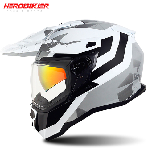 Motorcycle Trip Full Face Helmet Off-road Double Lens Removable Lining Breathable Outdoor Cycling ECE Certification Motocross ► Photo 1/6