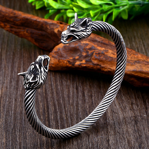 Beier 316L Stainless Steel dropshipping 1pcs Viking War Bracelet wolf head bracelet bangle for Men gift LBRG-009 ► Photo 1/6