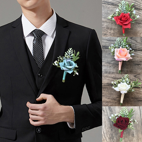 Boutonniere Flowers Wedding Corsage Pins Groom Boutonniere Men Women Simulation Silk Brooch Bridesmaid Wedding  Accessories ► Photo 1/6