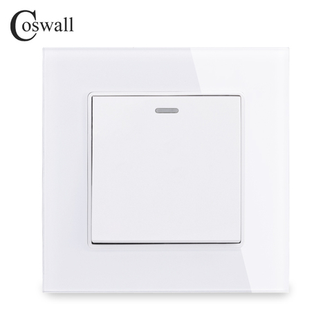 COSWALL 1 Gang 1 Way Crystal Tempered Glass Panel Light Switch On / Off Rocker Wall Switch Interruptor 16A Black White Grey Gold ► Photo 1/6