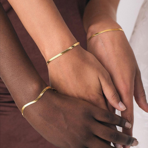 Classic 18k Gold Plated Flat Snake Chain Bracelets Bangles For Women Herringbone Chain Accessories Jewelry Gift ► Photo 1/6