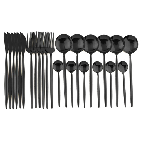 24pcs Black Dinnerware Set 18/10 Stainless Steel Cutlery Set Fork Knife Spoon Tableware Set Flatware Set Silverware Set Gift Box ► Photo 1/6