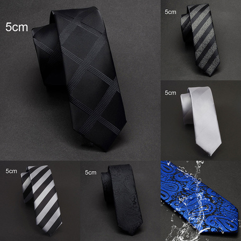 Ricnais New Arrival 5cm Slim Ties For Man Blue Black Stirped Waterproof Necktie Paisley Fashion Men Skinny Neck Tie For Wedding ► Photo 1/6