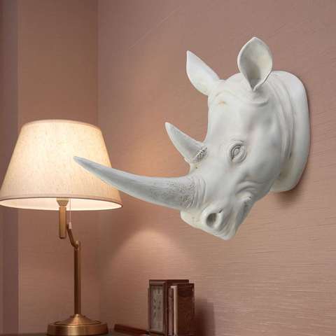 [MGT] Resin Exotic Rhinoceros Head Ornament White Animal Statues Crafts for Home Hotel Wall Hanging Art Decoration Gift ► Photo 1/6