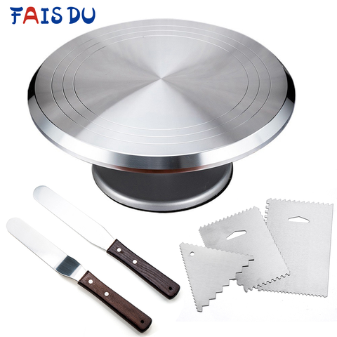 6Pcs/set Aluminum Alloy Turntable Cake Decoration Accessories Set Cake Tools Metal Stainless Steel Pastry Spatula Scraper ► Photo 1/6