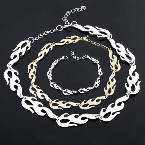 2022 Fashion Flame Necklace Sets Punk Rock Chain Bracelets Clavicle Choker For Women Men Hip Hop Gift Party Hot Jewelry ► Photo 1/6