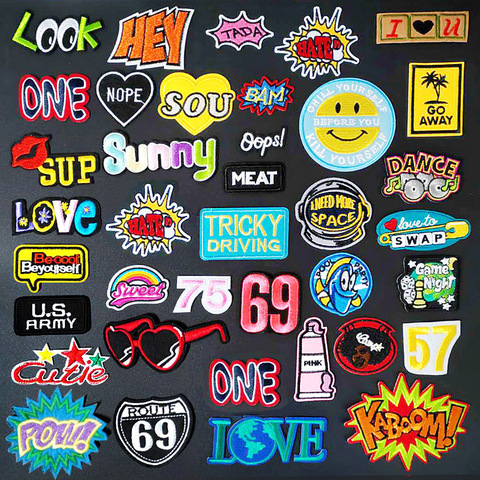 LOOK BAM NOPE LOVE DIY Iron on Patch for Clothing Embroidered Sewing Applique Sew On Patches 69 57 75 ► Photo 1/6