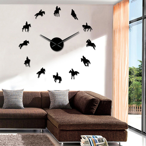 Frameless Equestrian 3D DIY Wall Clock Modern Sports Horse Race Acrylic Mirror Surface Clock Watch Horse Riding Creative Show ► Photo 1/6