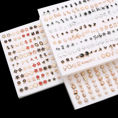 18/36/100pairs Mixed Styles Rhinestone Flower Geometric Animal Crystal Plastic Small Stud Earrings Set For Women Girls Jewelry ► Photo 1/6