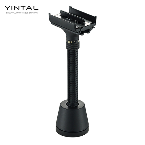 YINTAL Adjustable Butterfly Open Double Edge Safety Razor Set Matte BLACK Brass Razors 1 Razor 1 Base 5 Blades ► Photo 1/6