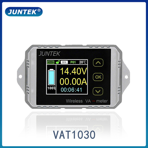 JUNTEK VAT1030 100V 30A Wireless ammeter voltmeter battery capacity monitoring coulomb counter 12V 24V 48V color screen  meter ► Photo 1/6