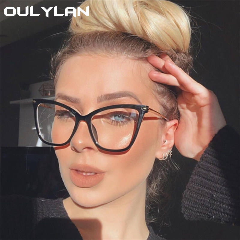 Stylish Blue Light Glasses Frames For Women Fashion Cat Eye Fake Glasses  Ladies Vintage Rivet Clear Optical Eyeglasses Spectacle - AliExpress