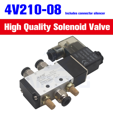 4v210-08 air valve Single Coil 2 Position 5 Way Pneumatic valve Air Solenoid Valve 12V 24V 110V 220V electric valve magnet valve ► Photo 1/6