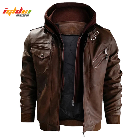 Leather Jacket Men's Winter Vintage Motorcycle Biker Leather Jacket Coat Windproof Warm Winter Pilot Leather Jackets ► Photo 1/6