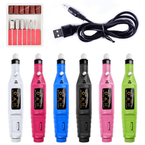 1 Set Mini Electric Nail Drill Machine Kit Nail Art Pen Pedicure Nail File Art Tools Mill Cutter with  6 New Nail bits Equipment ► Photo 1/6