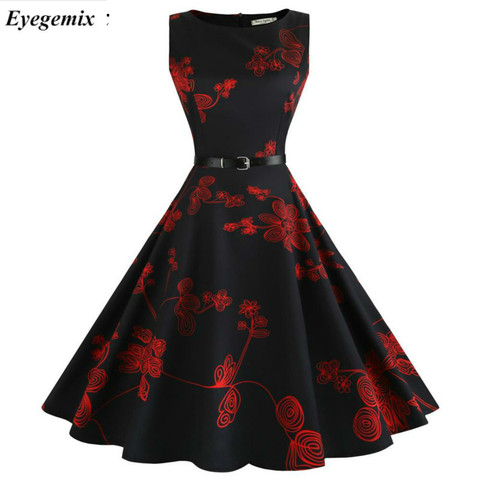 Summer Womens Dresses 2022 Casual Floral Retro Vintage 50s 60s Robe Rockabilly Swing Pinup Vestidos Valentines Day Party Dress ► Photo 1/6