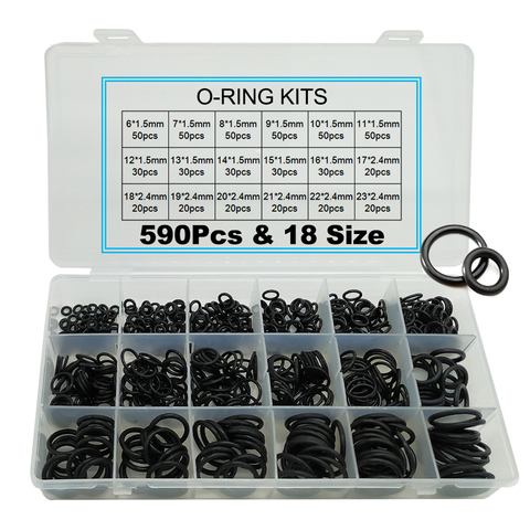 590 Pieces (18 Sizes) Thickness 1.5mm 2.4mm Nitrile Rubber NBR O-Ring Gasket Ring Assortment Kits Shim Washer ► Photo 1/6