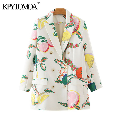 KPYTOMOA Women 2022 Fashion Double Breasted Fruit Print Blazers Coat Vintage Long Sleeve Pockets Female Outerwear Chic Tops ► Photo 1/6