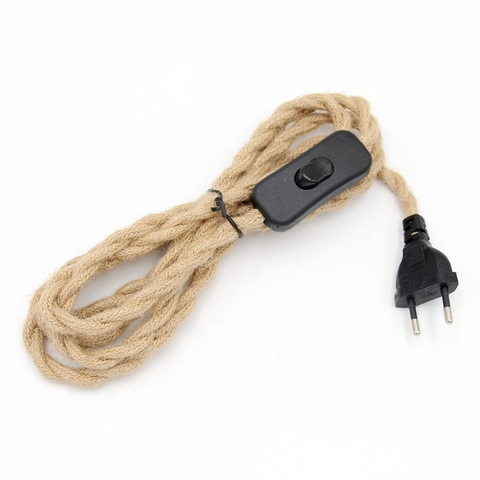 220V AC Euro Plug Power Cord Vintage Hemp Rose Covered With On/off  Switch  2 Meters Long ► Photo 1/4