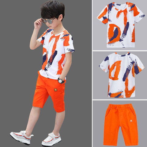 Boys Clothing Sets Summer 2022 Cotton Teenage Kids Boys Suit For 4 6 8 10 12 14 Years Children Short Sleeve Shirt Shorts Set ► Photo 1/6