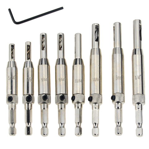 Center Drill Bit Doors Self Centering Hinge Tapper Core Drill Bit Set Hole Puncher Woodworking Tools 5/64