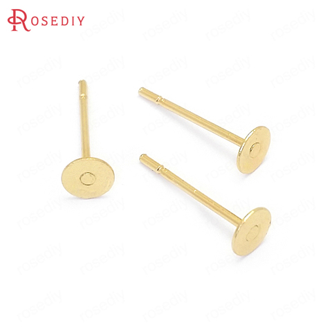 (30596-G)100PCS Stick Size 4MM 24K Gold Color Brass and Steel Needle Flat Stud Earring Jewelry Making Supplies Diy Accessories ► Photo 1/6