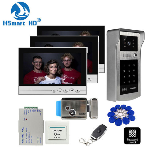 9inch 3 LCD Video door phone intercom system+Electric Bolt Lock+ID Inductive Card password Camera+Power Supply+Door Exit ► Photo 1/6