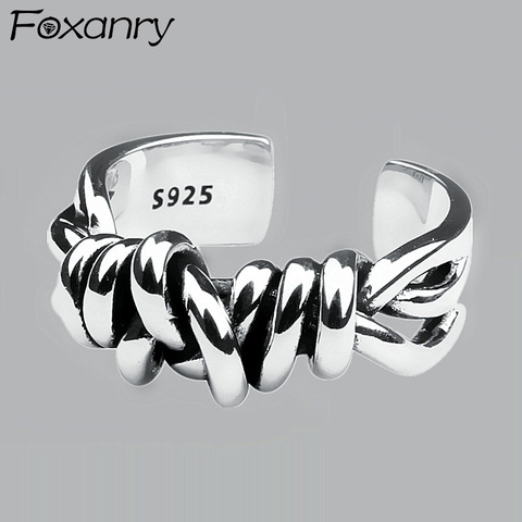 Foxanry 925 Sterling Silver Vintage Woven Winding Rings for Women Line Knotted Opening Thai Silver Finger Ring Jewelry Creative ► Photo 1/5