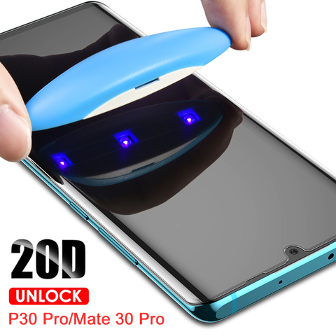 UV Full Liquid Glue Screen Protector For Huawei P30 P40 Pro Nova 7 Mate 20 Honor 30 Pro Plus 3D Curved 9H Tempered Glass Film ► Photo 1/6